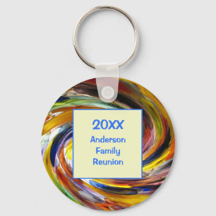 Family Reunion Vivid Tie Dye Swirl Abstract Event Key Ring