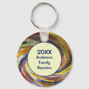 Family Reunion Vivid Tie Dye Swirl Abstract Event Key Ring
