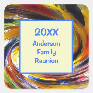Family Reunion Vivid Tie Dye Swirl Abstract Event  Square Sticker