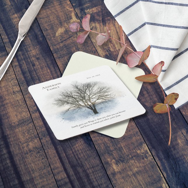 Family Reunion Watercolor Tree Square Paper Coaster (Creator Uploaded)