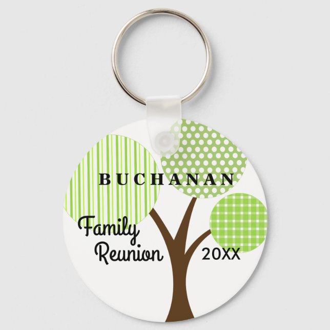 Family Reunion Whimsical Tree Dated Souvenir Gift Key Ring (Front)