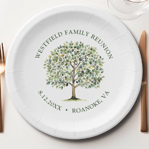 Family Reunion Woodland Watercolor Tree Paper Plate