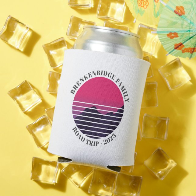 Family Road Trip Crew Mountain Retro Custom Can Cooler (In Situ Summer)