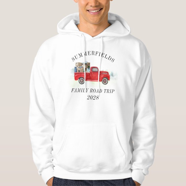 Family Road Trip Cute Red Truck Hoodie (Front)