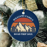 Family Road Trip Vacation Mountains Custom Reunion Ceramic Ornament<br><div class="desc">This awesome sunset over rocky mountains in nature makes a great image for a family reunion Christmas ornament for a road trip or summer vacation. Commemorate by adding your own name and the year with our personalisation tool.</div>