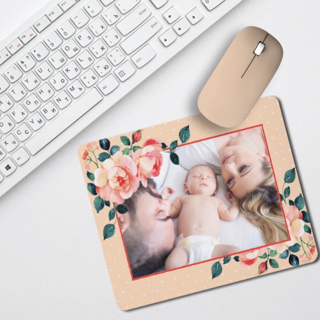 Family Rose Flower and Love Portrait Beige Frame Mouse Pad (Creator Uploaded)