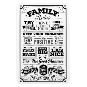 Family Rules Black and White Magnet