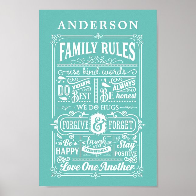 Family Rules House Rules Personalized Family Name  Poster (Front)