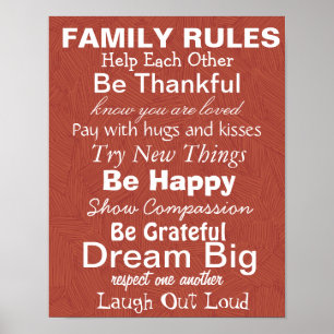 FAMILY RULES, Inspiration for a happy family! Red Poster
