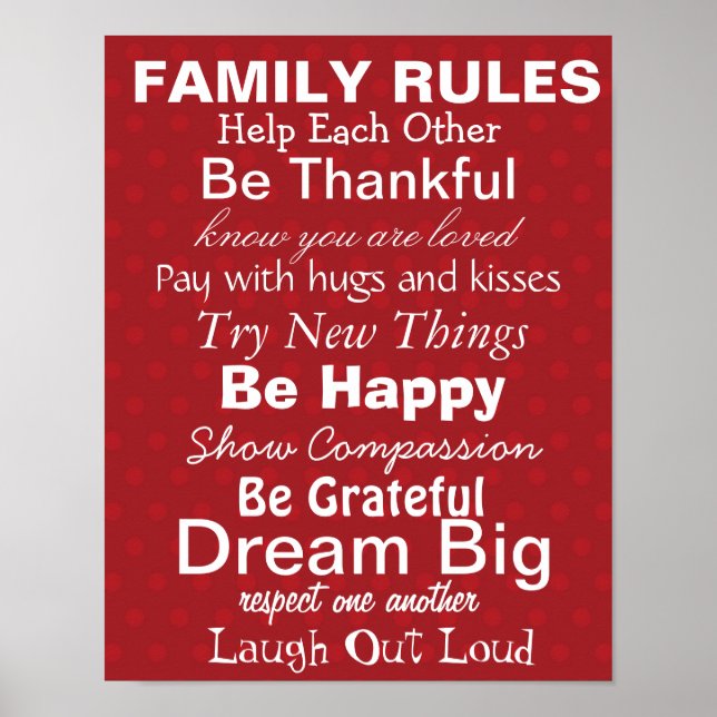FAMILY RULES, Inspiration for a happy family! Red Poster (Front)