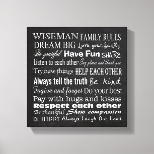 Family Rules Last Name 10x10 Wrapped Canvas