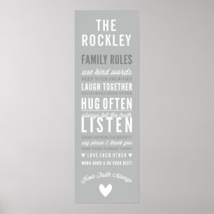 FAMILY RULES modern typography grey scandi Poster