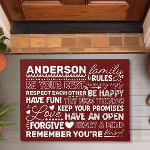 Family Rules Personalised Name Positive Maroon Doormat
