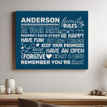 Family Rules Personalised Name Positive Navy Blue Faux Canvas Print<br><div class="desc">Create a warm and welcoming atmosphere in your home with this personalised navy blue canvas print. Featuring a modern design with heartwarming family rules and space to add your family name in white text, this wall art is a beautiful way to celebrate your unique bond. A perfect addition to your...</div>