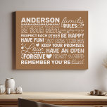 Family Rules Personalised Name Positive Tan Faux Canvas Print<br><div class="desc">Create a warm and welcoming atmosphere in your home with this personalised tan canvas print. Featuring a modern design with heartwarming family rules and space to add your family name in white text, this wall art is a beautiful way to celebrate your unique bond. A perfect addition to your living...</div>