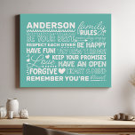 Family Rules Personalised Name Positive Teal Faux Canvas Print<br><div class="desc">Create a warm and welcoming atmosphere in your home with this personalised teal canvas print. Featuring a modern design with heartwarming family rules and space to add your family name in white text, this wall art is a beautiful way to celebrate your unique bond. A perfect addition to your living...</div>