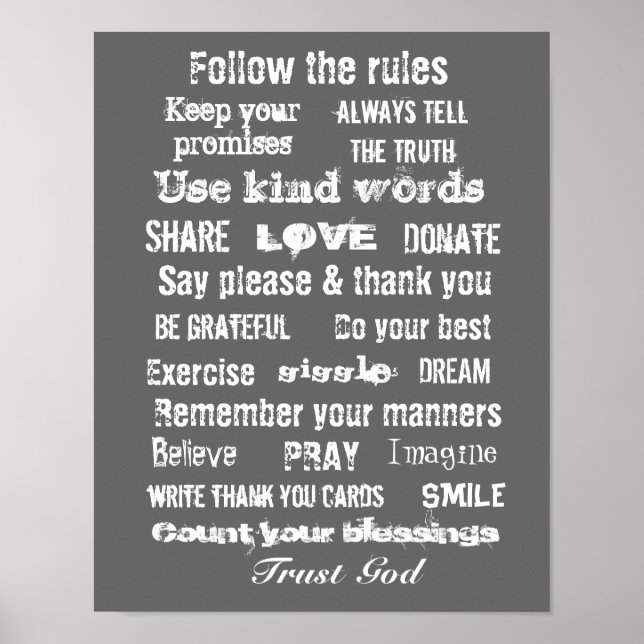 Family rules wall hanging poster (Front)