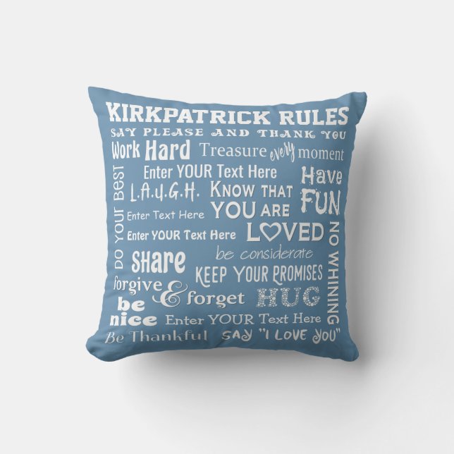 FAMILY RULES Word Art Personal Editable Colour Cushion (Front)