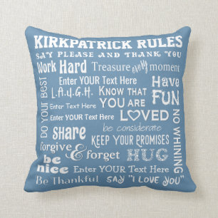 FAMILY RULES Word Art Personal Editable Colour Cushion