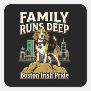 Family Runs Deep Boston Irish Beagle Square Sticker