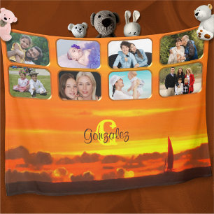 Family Sailboat Sunset Photo Collage 1300 Fleece Blanket