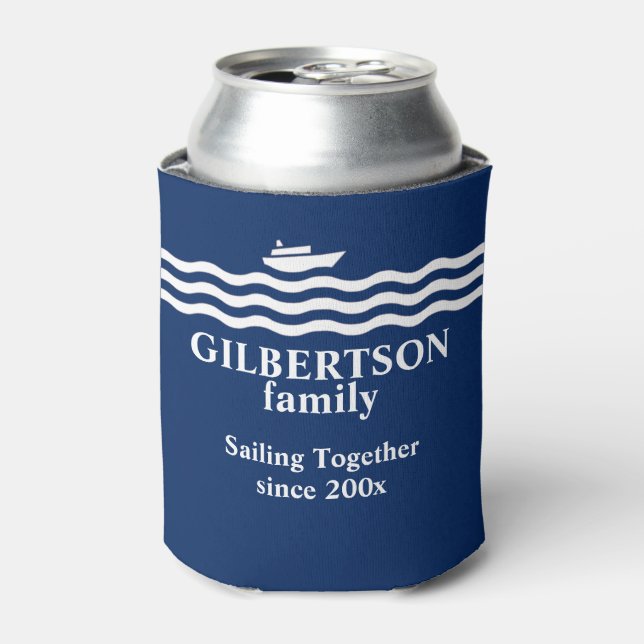 Family Sailing Boat Cruise Matching Can Cooler (Can Front)