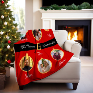 Family Santa Belt Custom Photos Holiday Sherpa Blanket