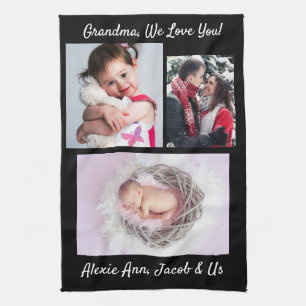 Family says, "I Love You" Grandma PersonalizeBlack Tea Towel