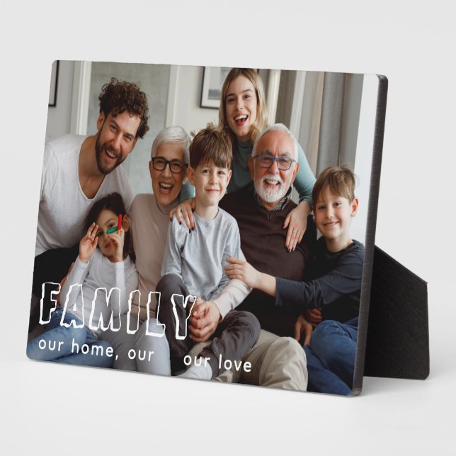Family Script Collage Chic Photo Block Plaque (Side)