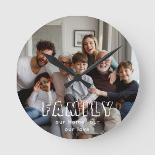 Family Script Collage Chic Round Clock