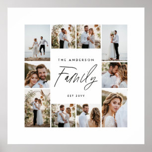 Family script elegant modern minimal photo collage poster