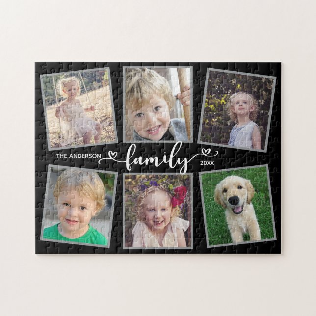 Family Script Hearts Photo Collage Jigsaw Puzzle (Horizontal)