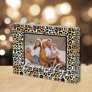 FAMILY Script Overlay Leopard Animal Pattern Photo Block