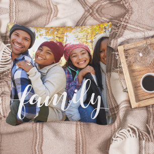 Family Script Overlay Photo Cushion