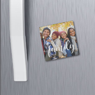 Family Script Overlay Photo Stone Magnet