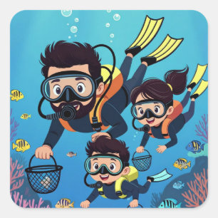 Family Scuba Diving Fun Square Sticker