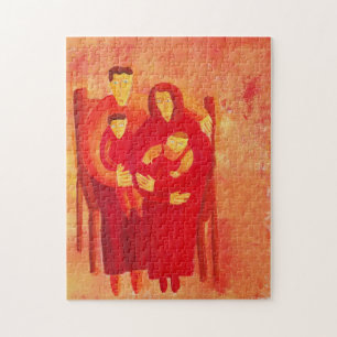 Family Seated Contemporary Art Portrait Painting Jigsaw Puzzle