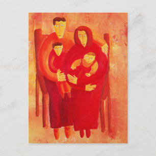 Family Seated Contemporary Art Portrait Painting Postcard