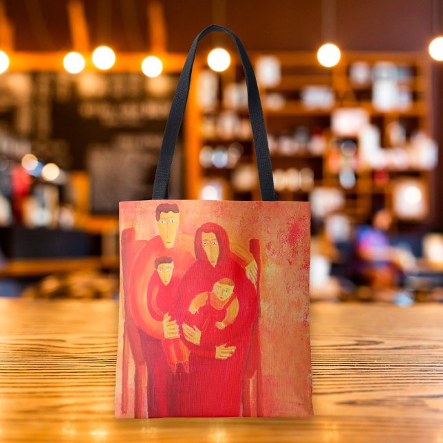 Family Seated Contemporary Art Portrait Painting Tote Bag (Creator Uploaded)
