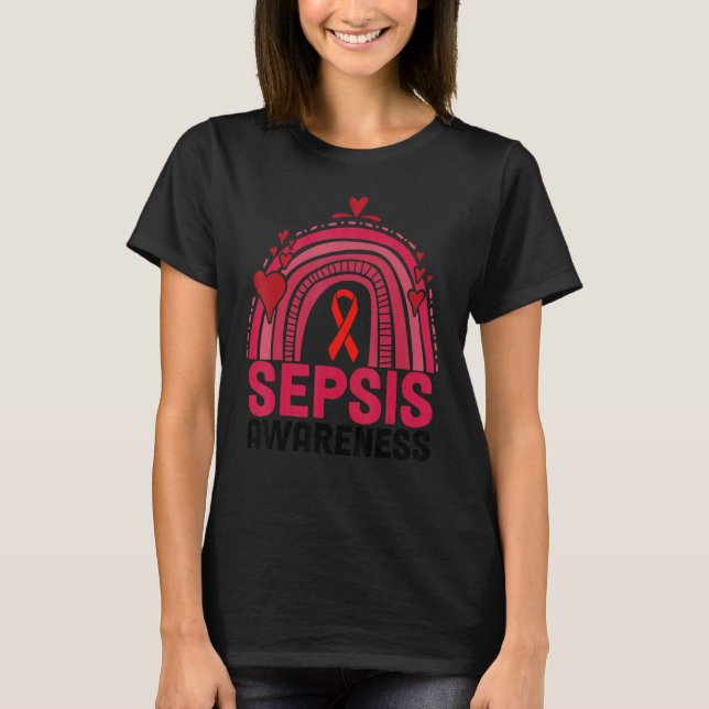 Family Sepsis Awareness Red Ribbon Men Sepsis Surv T-Shirt (Front)