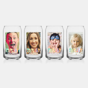 Family Set Personalised Photo Name Can Glass