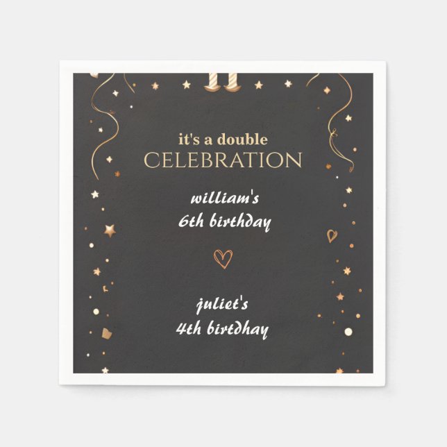 family Sibling Black simple modern Joint Birthday Napkin (Front)