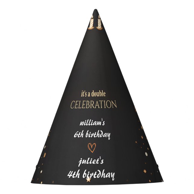 family Sibling Black simple modern Joint Birthday Party Hat (Front)