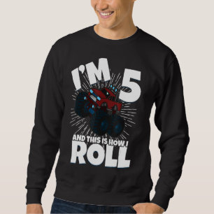 Family Siblings Monster Trucks Birthday I Am Five Sweatshirt