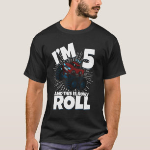 Family Siblings Monster Trucks Birthday I Am Five  T-Shirt