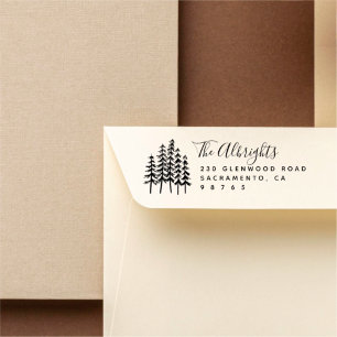 Family Signature   Pine Trees Return Address Self-inking Stamp