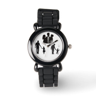 Family Silhouette Art Watch – Stylish Black Band