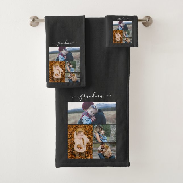 Family Simple Collage Modern Love Grandma Mom Bath Towel Set (Insitu)