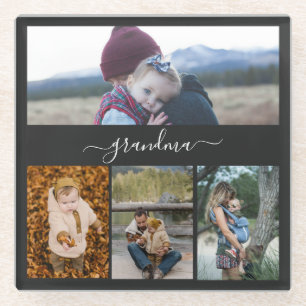 Family Simple Collage Modern Love Grandma Mum Glass Coaster