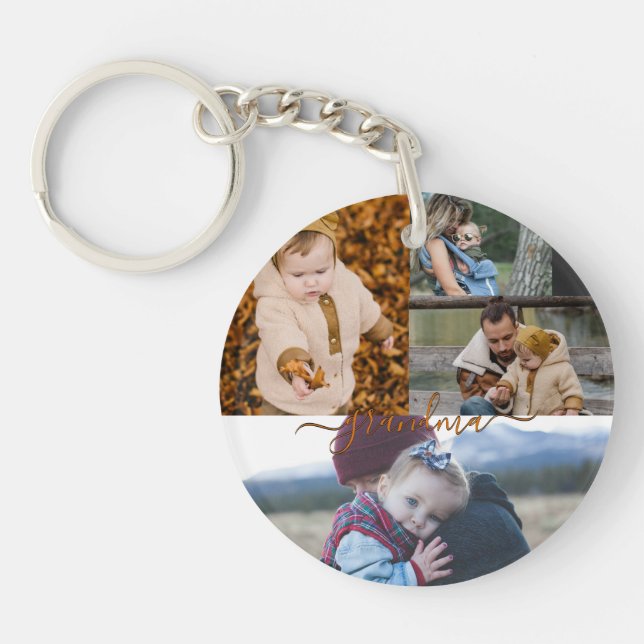 Family Simple Collage Modern Love Grandma Mum Key Ring (Front)